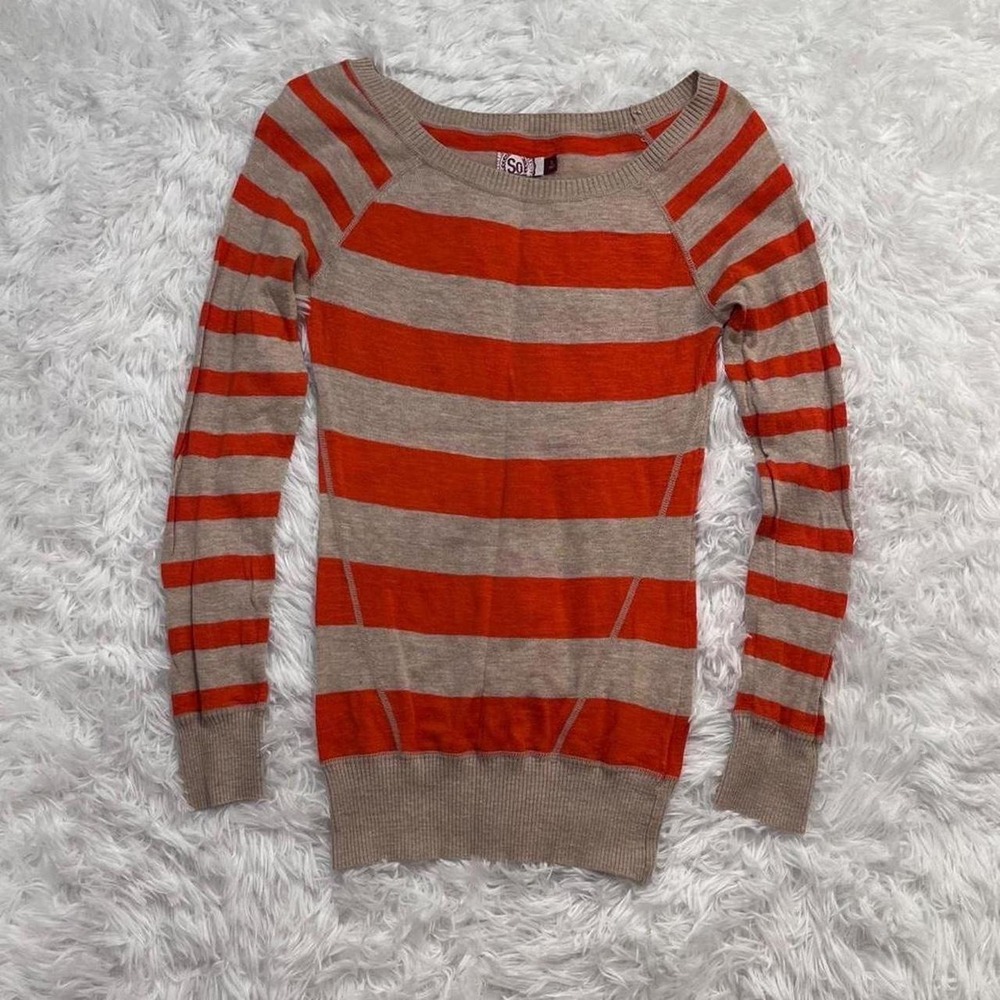 y2k orange & gray striped sweater long sleeve top small